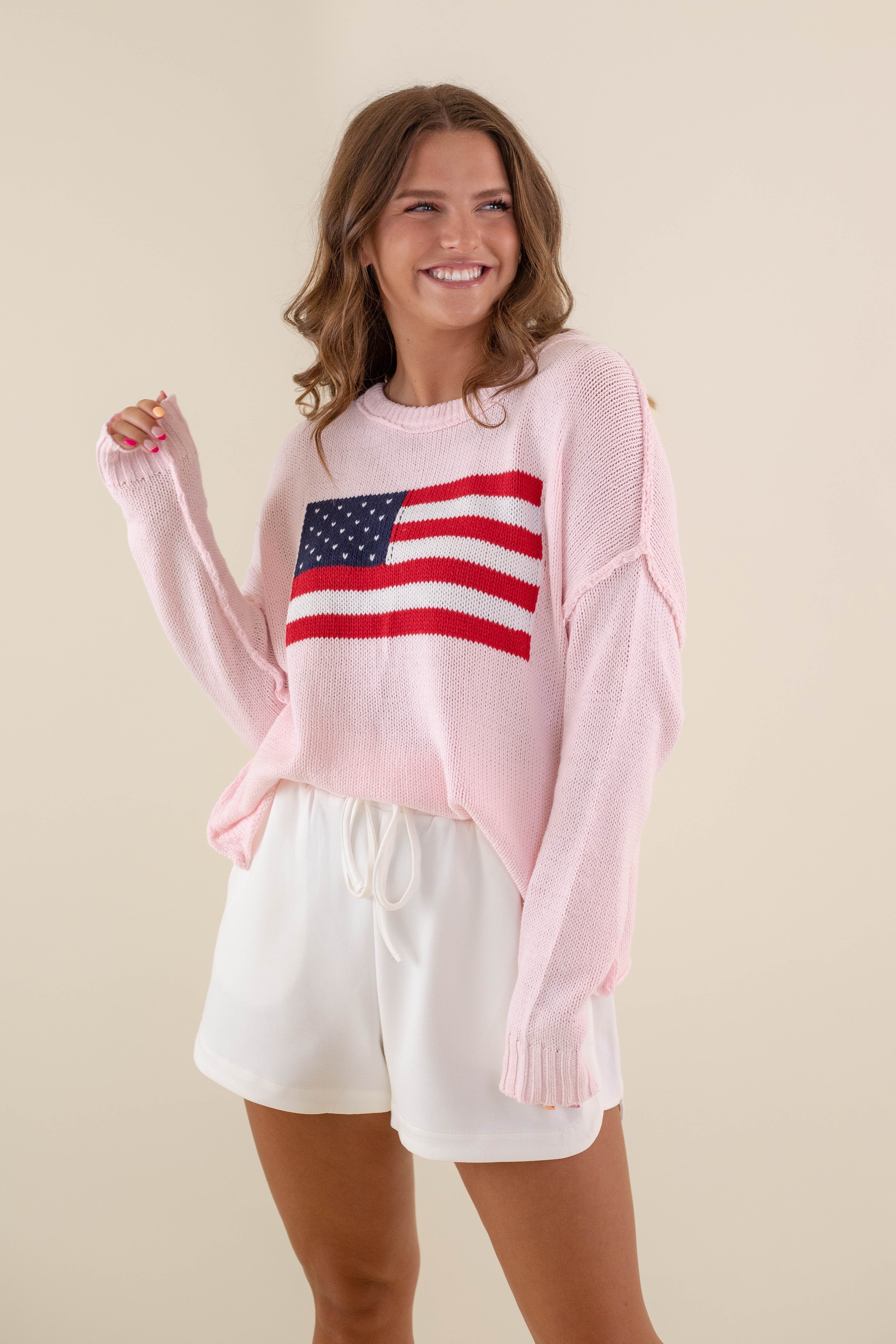 RESTOCK: All American Sweater-Blush - Image 6