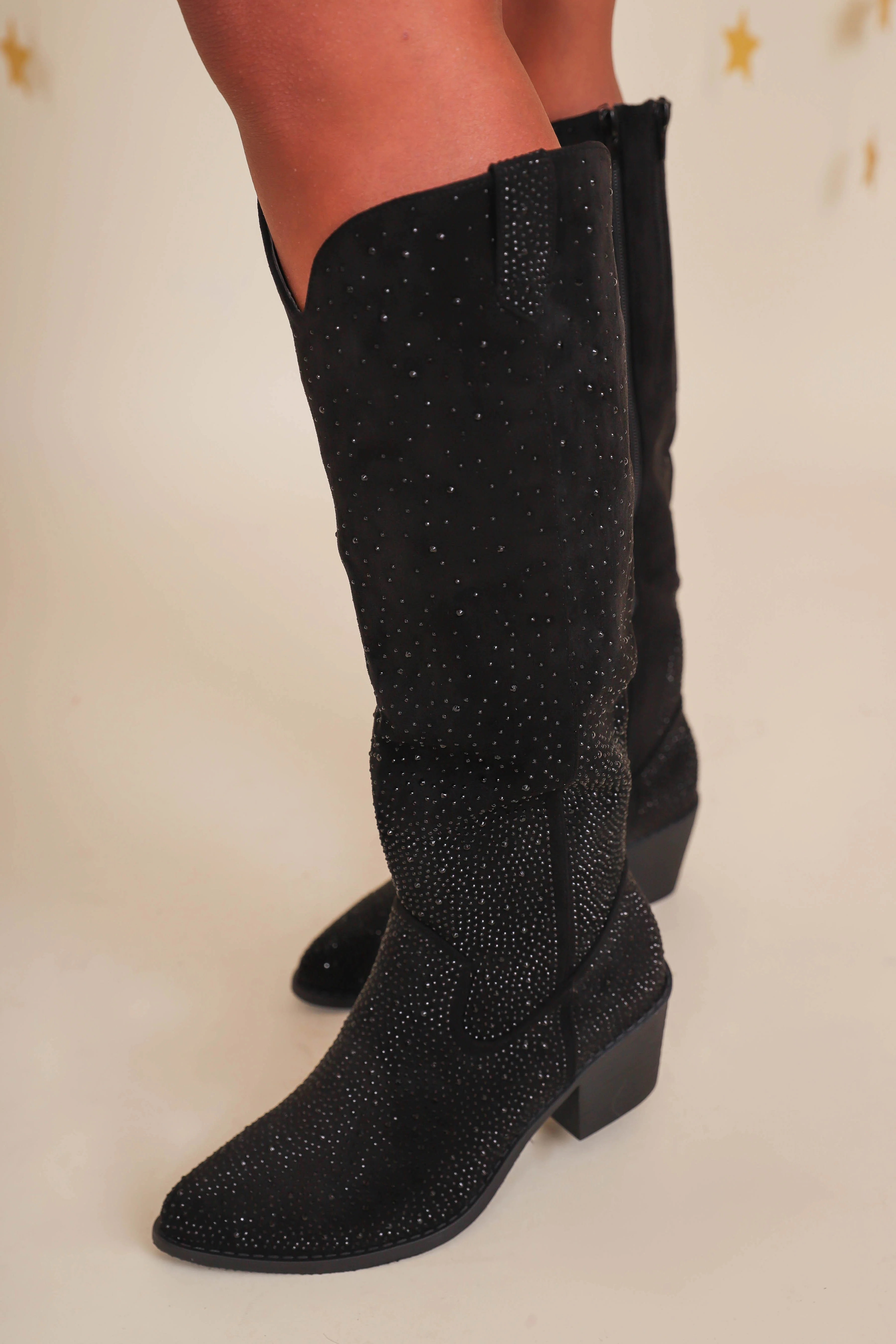 Dolly Rhinestone Western Boots-Black - Image 4