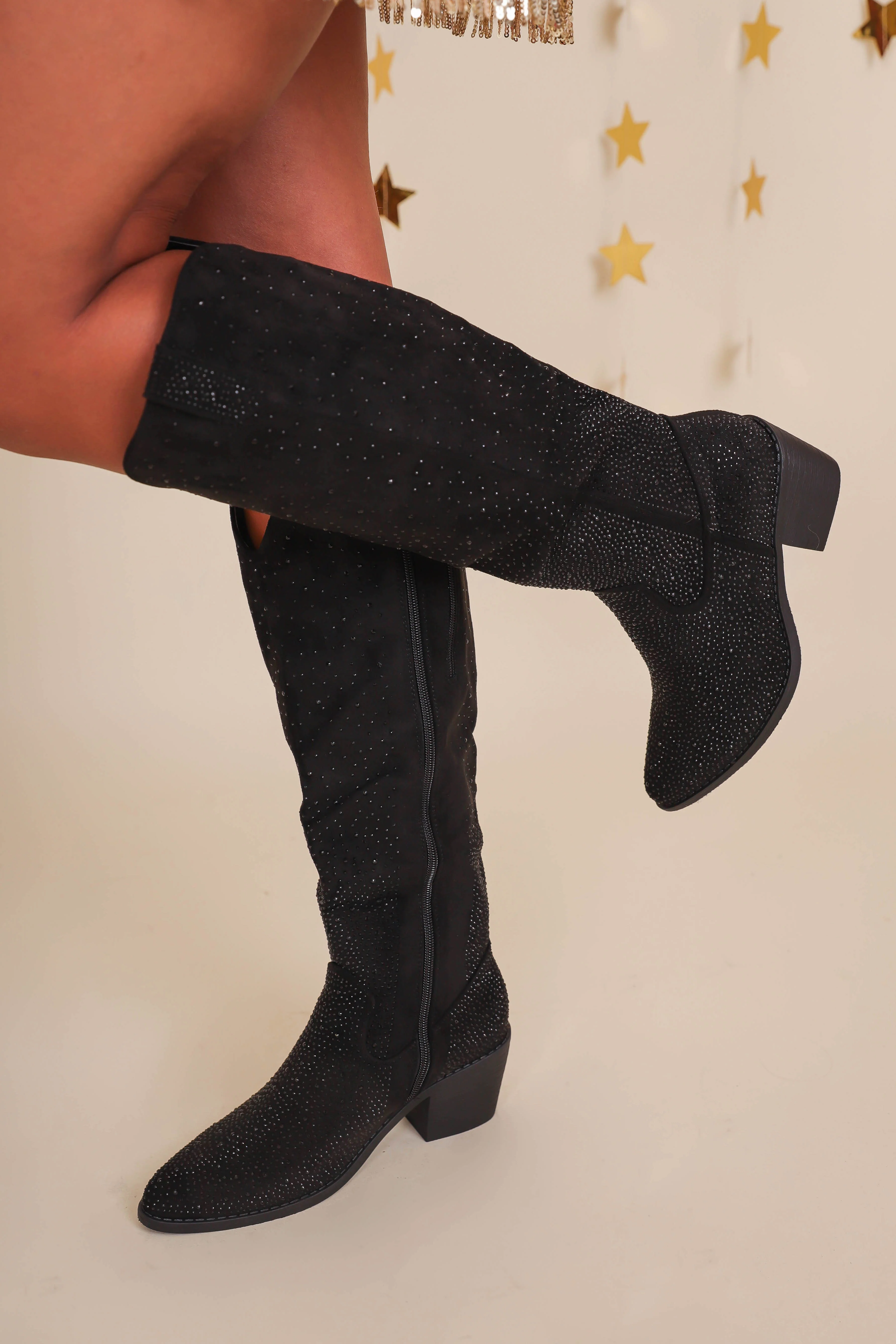 Dolly Rhinestone Western Boots-Black - Image 8