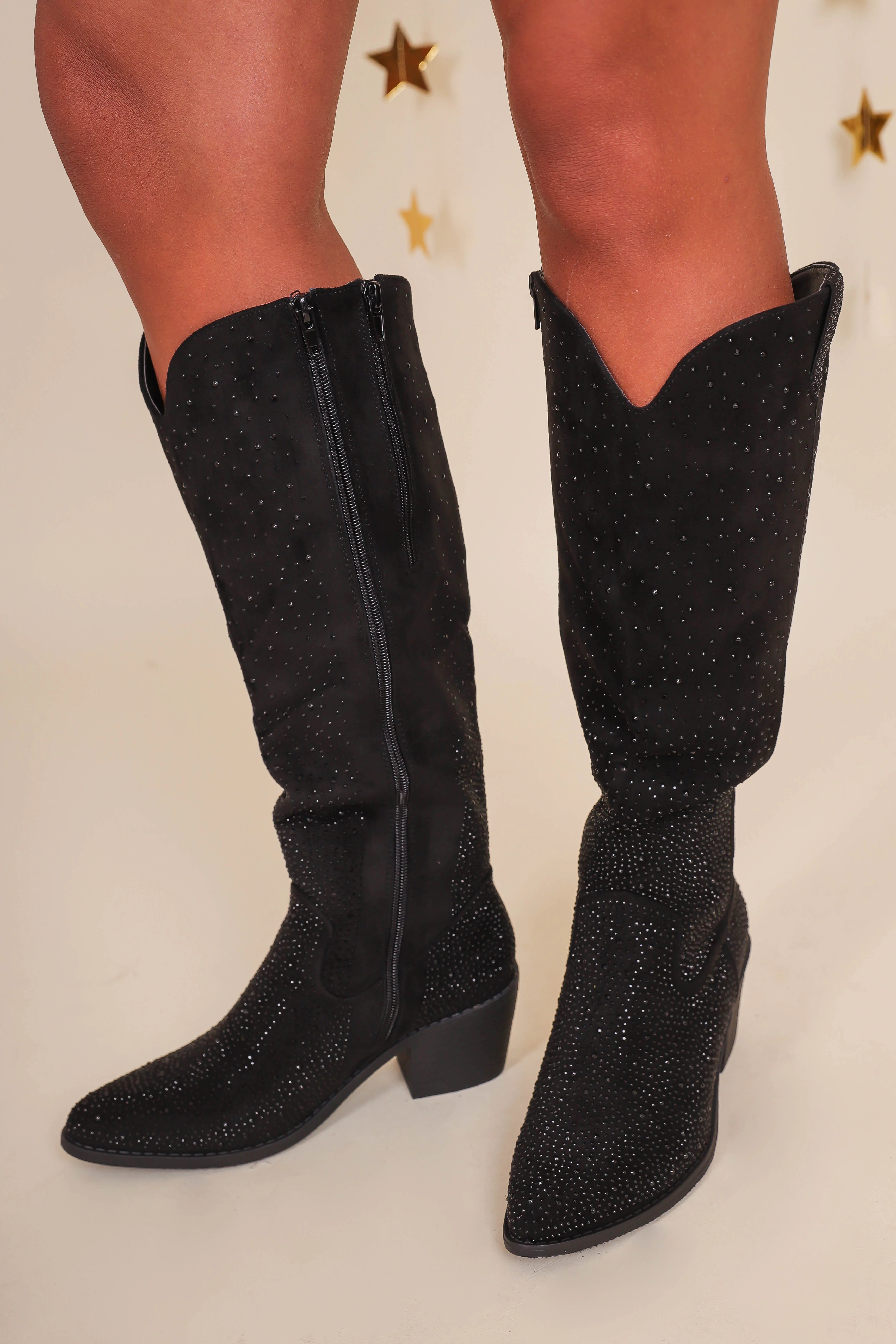 Dolly Rhinestone Western Boots-Black - Image 9