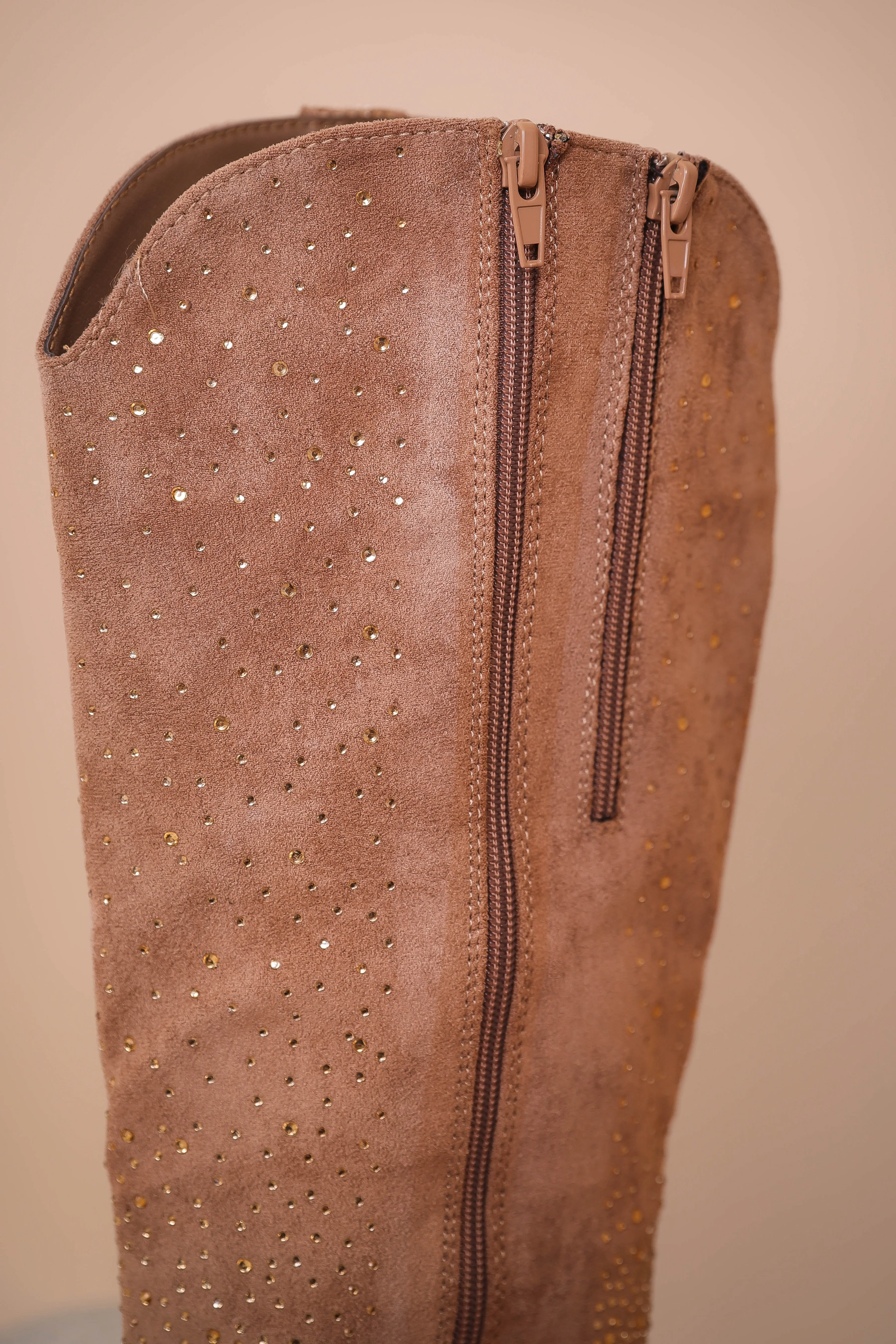 Dolly Rhinestone Western Boots-Taupe - Image 9