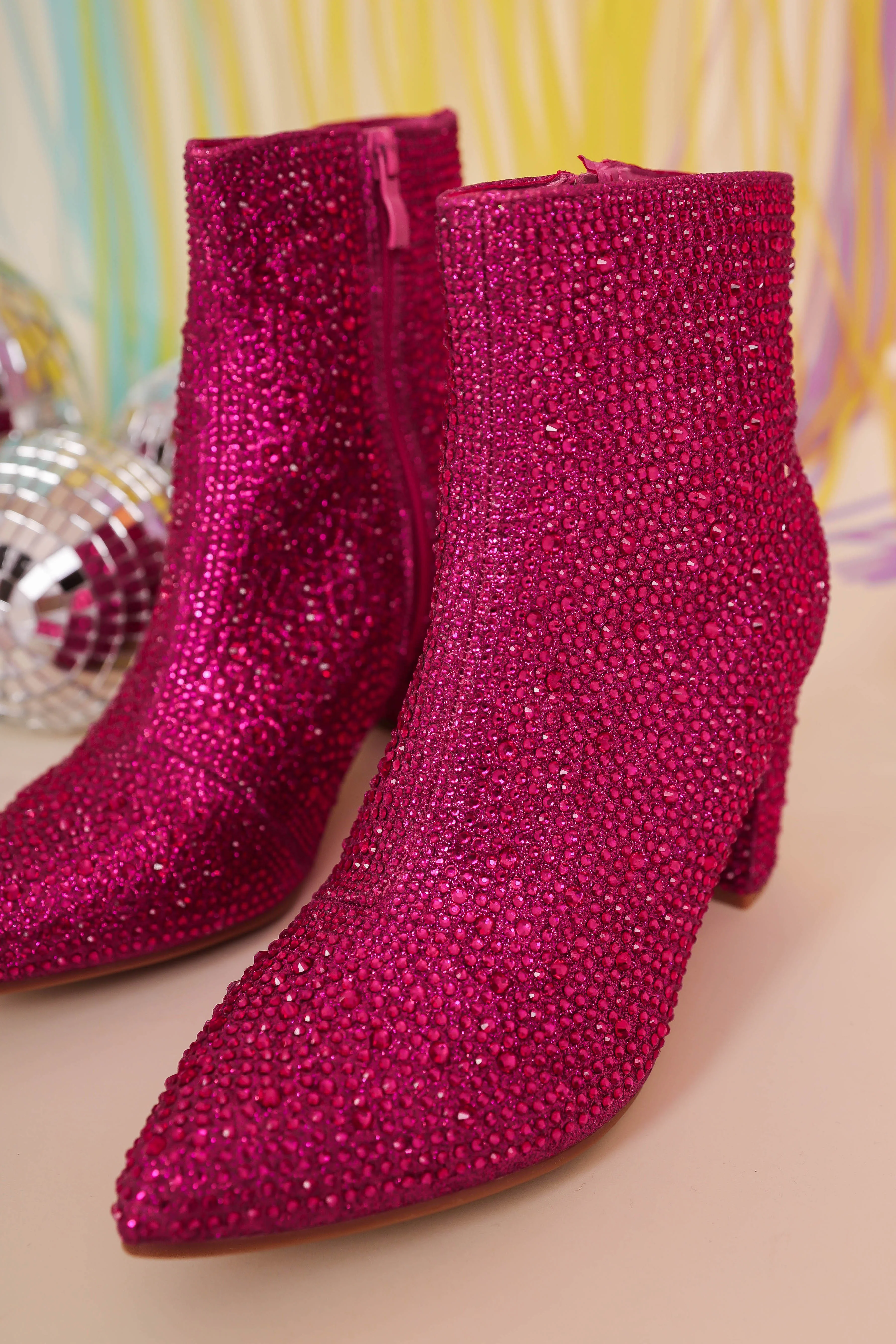 RESTOCK: Garcelle Rhinestone Booties-Fuchsia - Image 3
