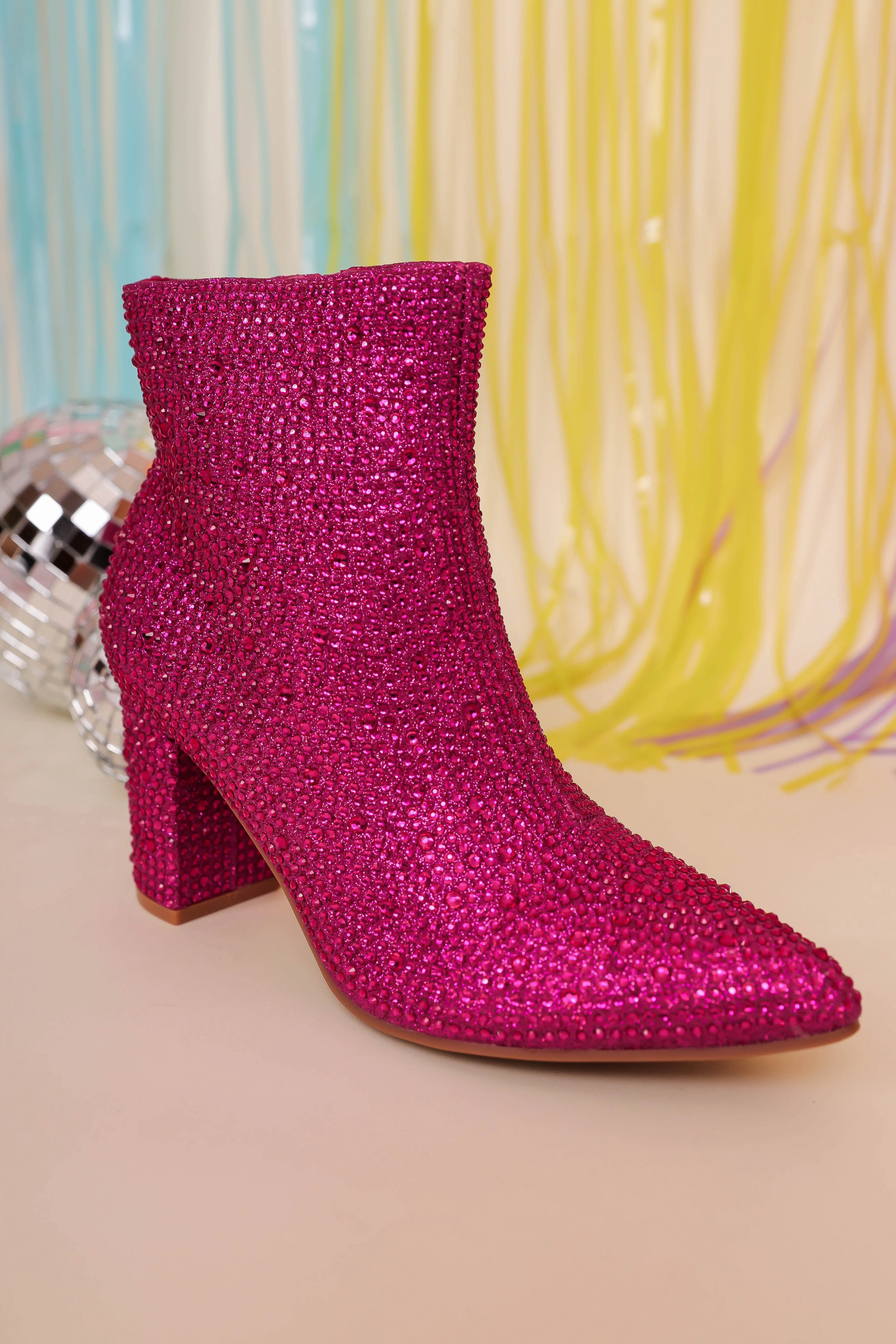 RESTOCK: Garcelle Rhinestone Booties-Fuchsia - Image 7