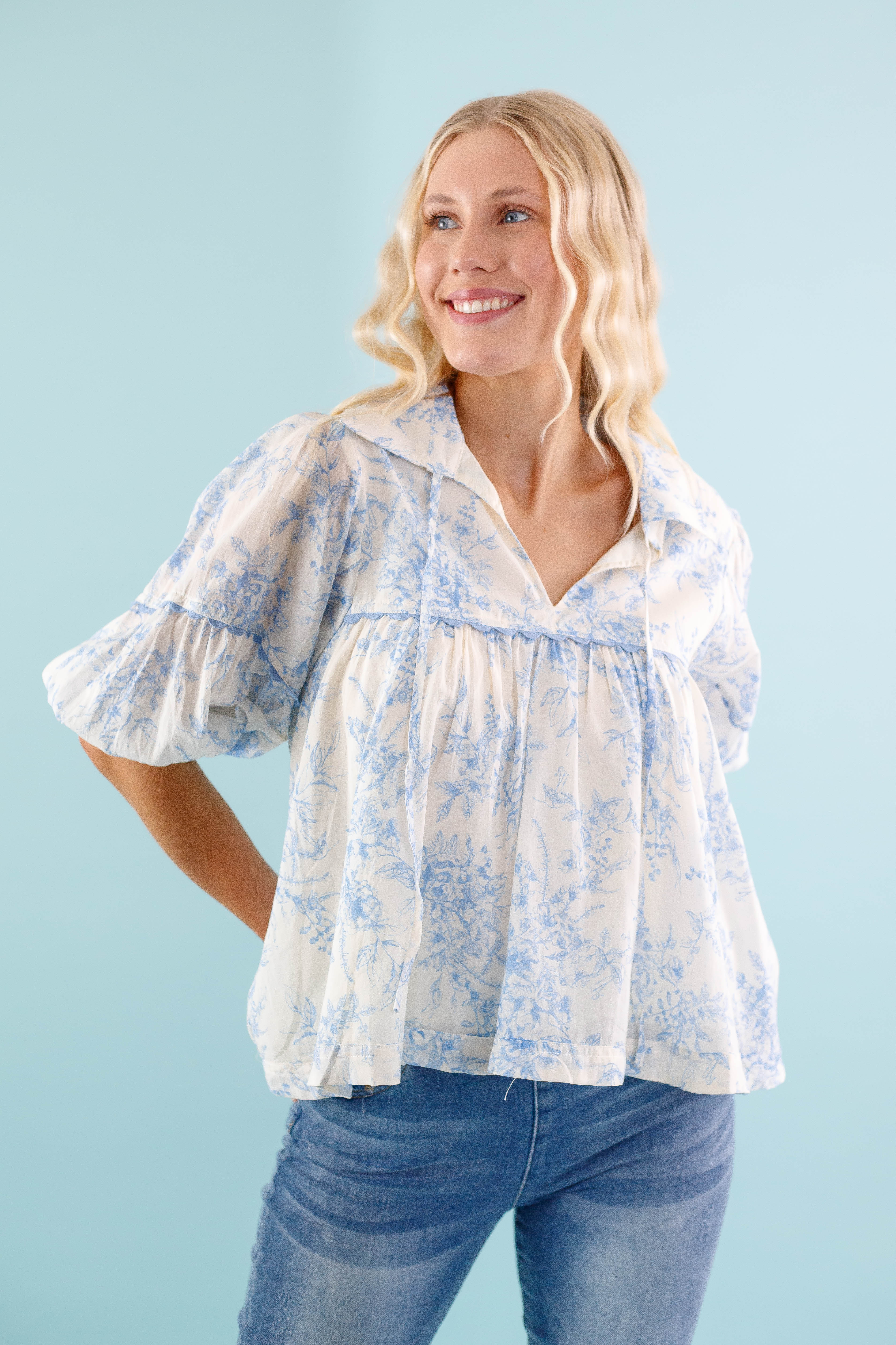 RESTOCK: Listen To the Wind Blouse-Blue - Image 4
