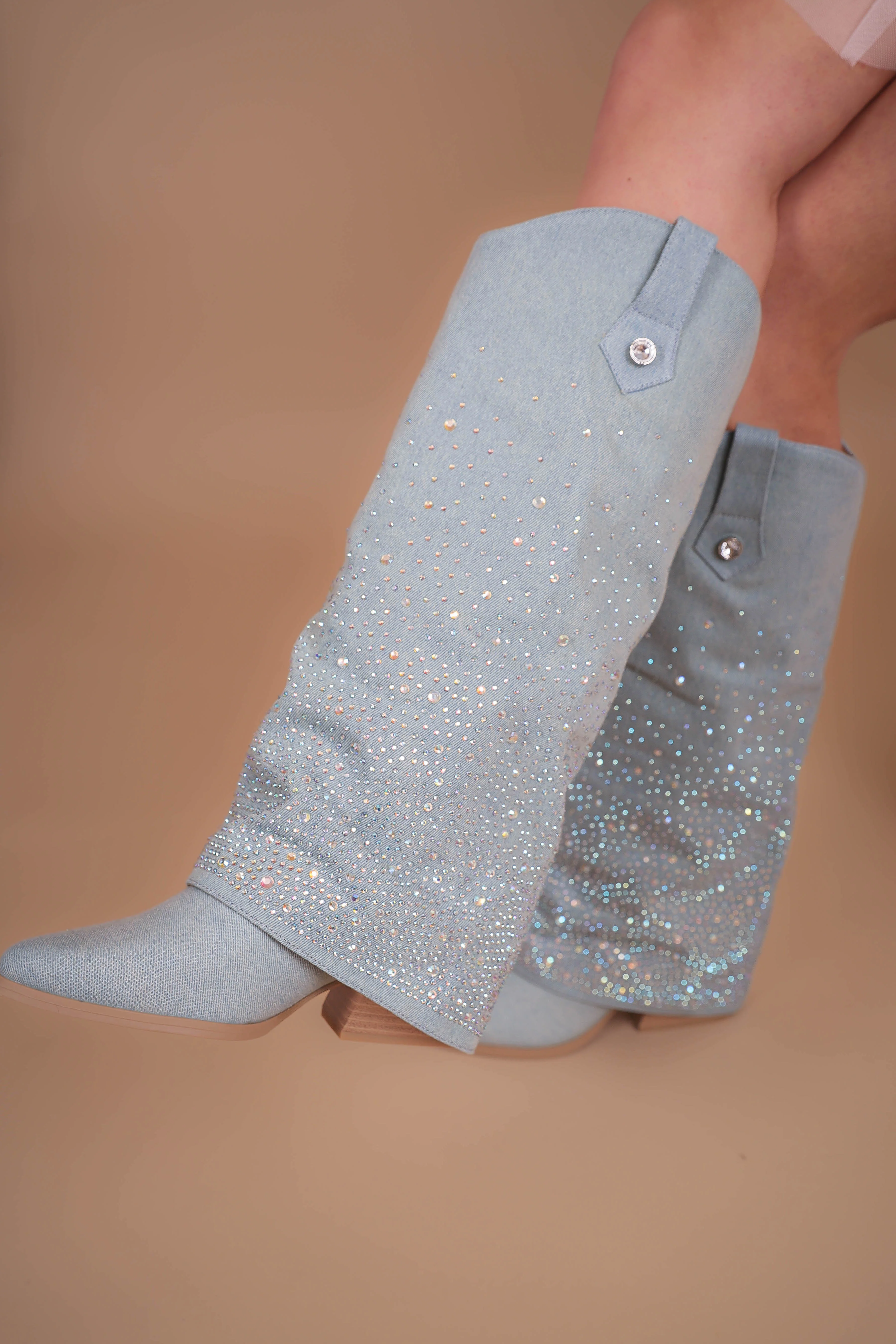Margot Rhinestone Denim Boots - Image 4