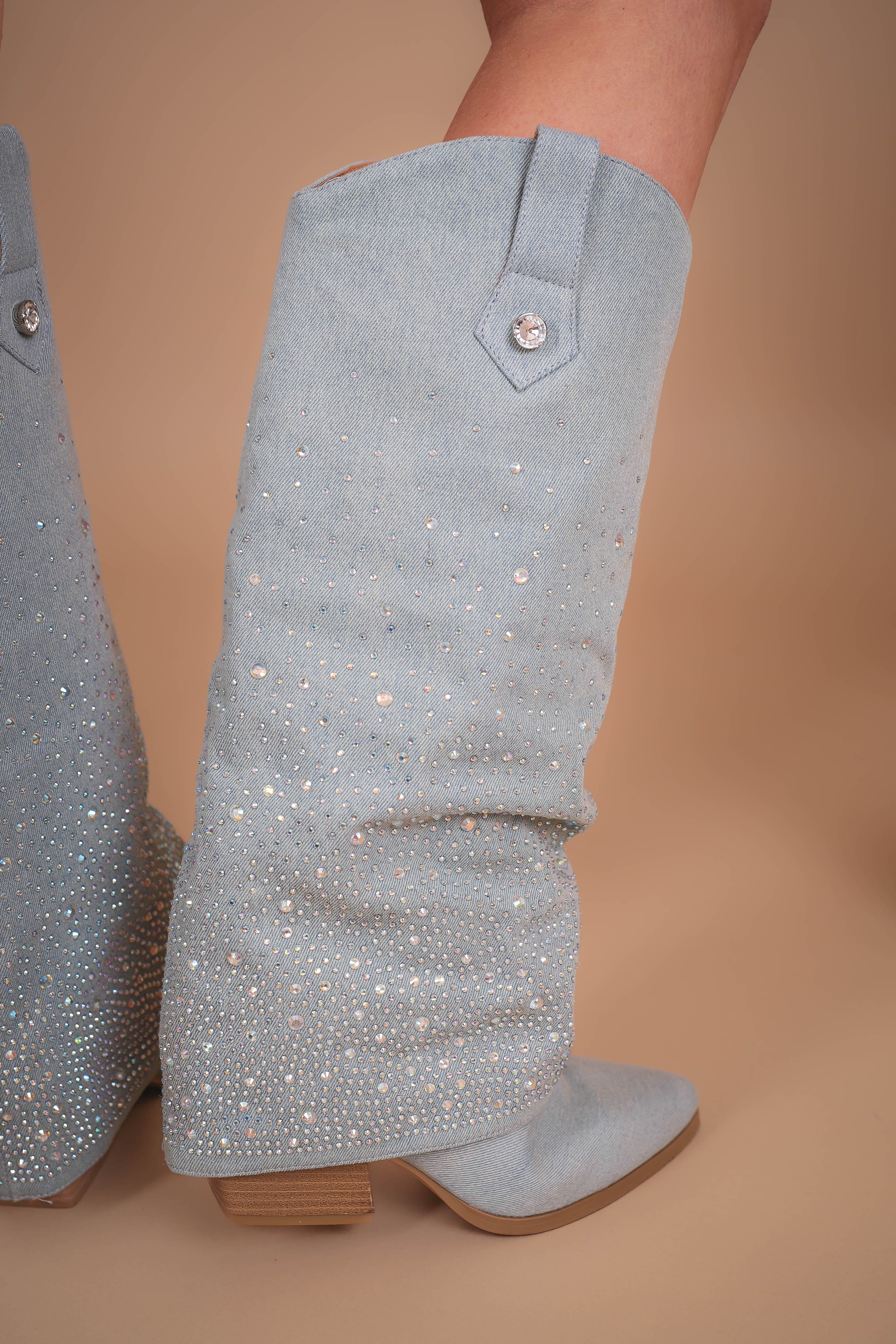 Margot Rhinestone Denim Boots - Image 6