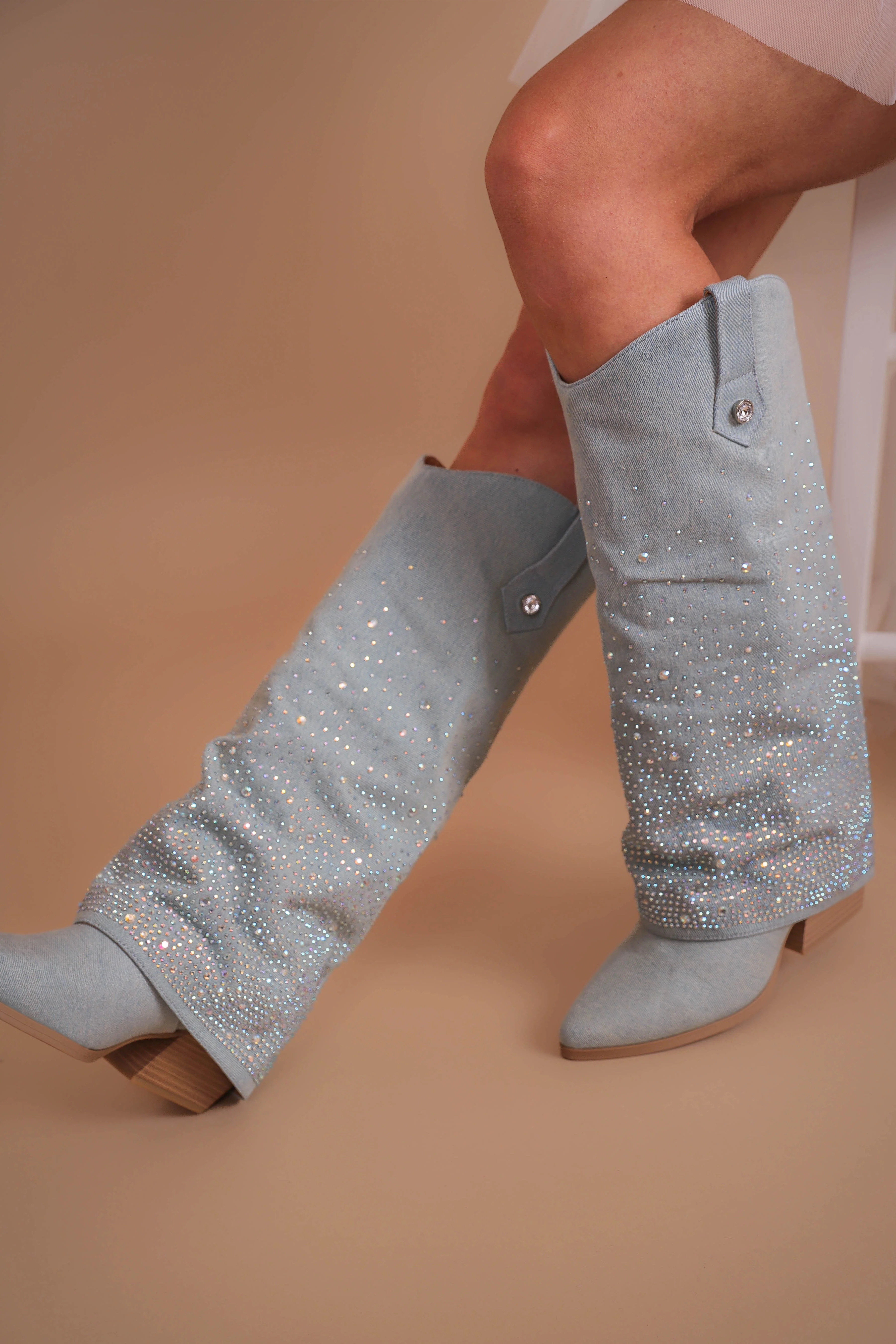 Margot Rhinestone Denim Boots - Image 8