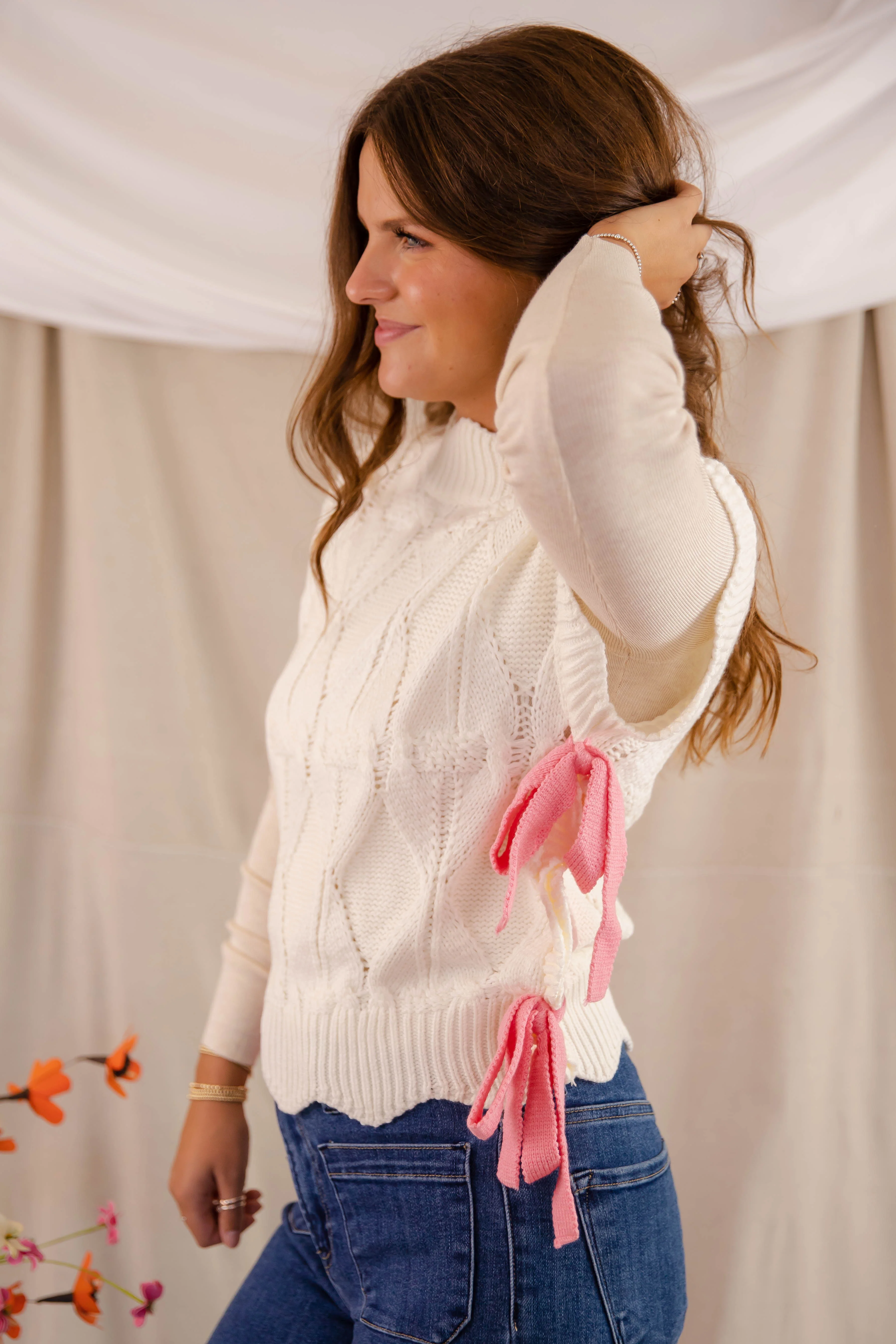 Please and Thank You Sweater Vest-Ivory/Pink - Image 4