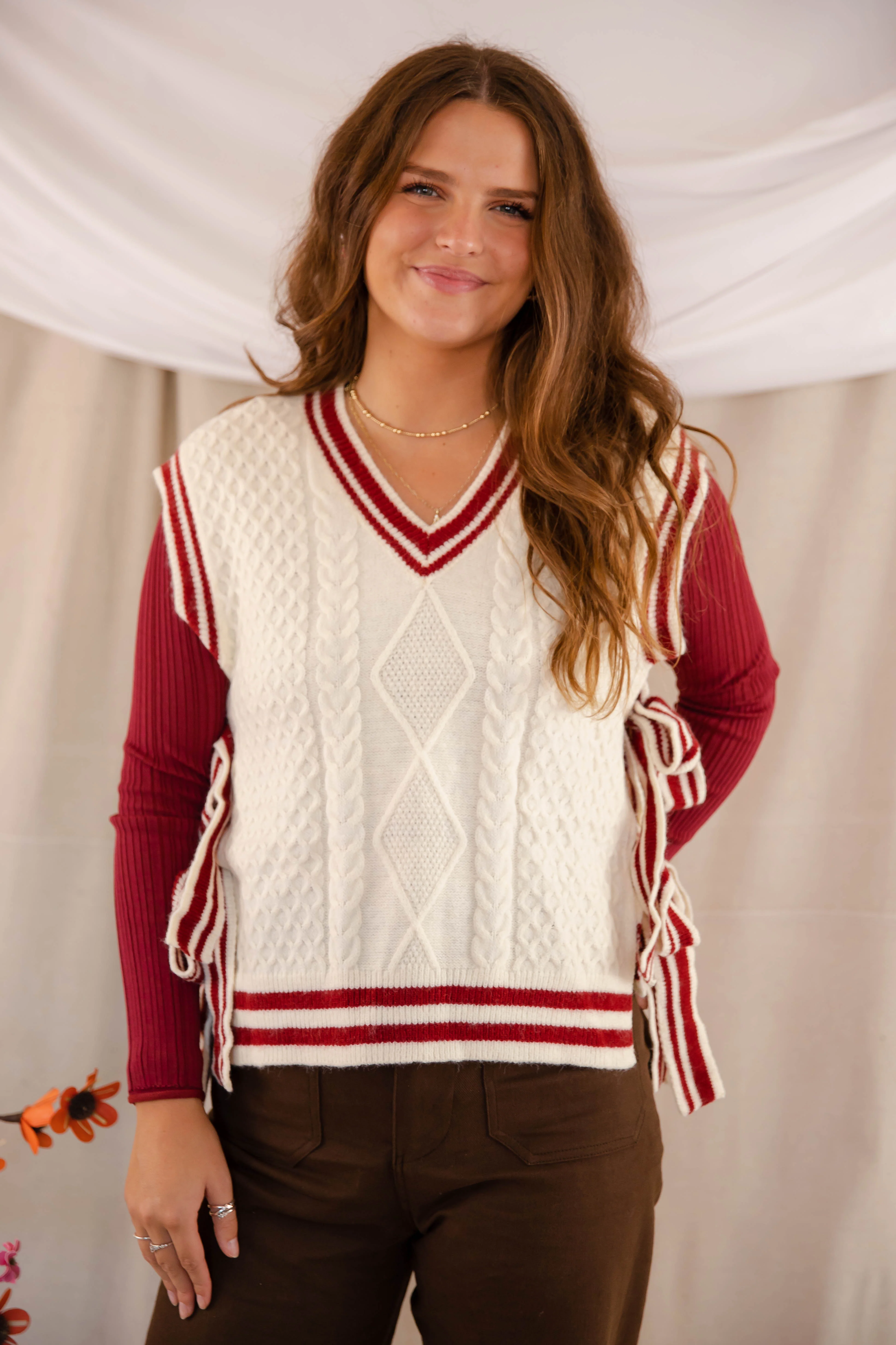 Truth Or Dare Sweater Vest-Brick - Image 5