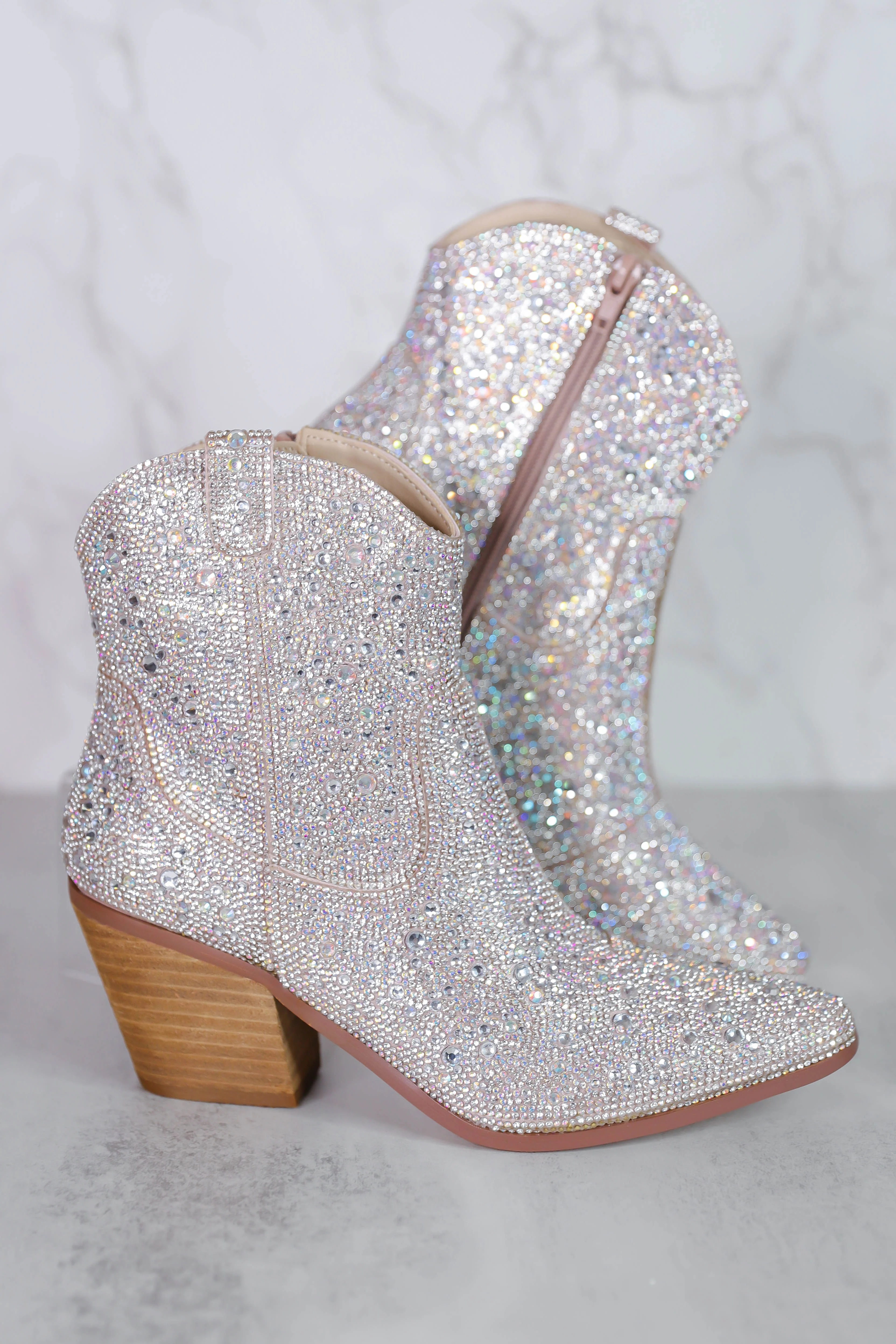 Whitney Rhinestone Western Booties-Silver - Image 6